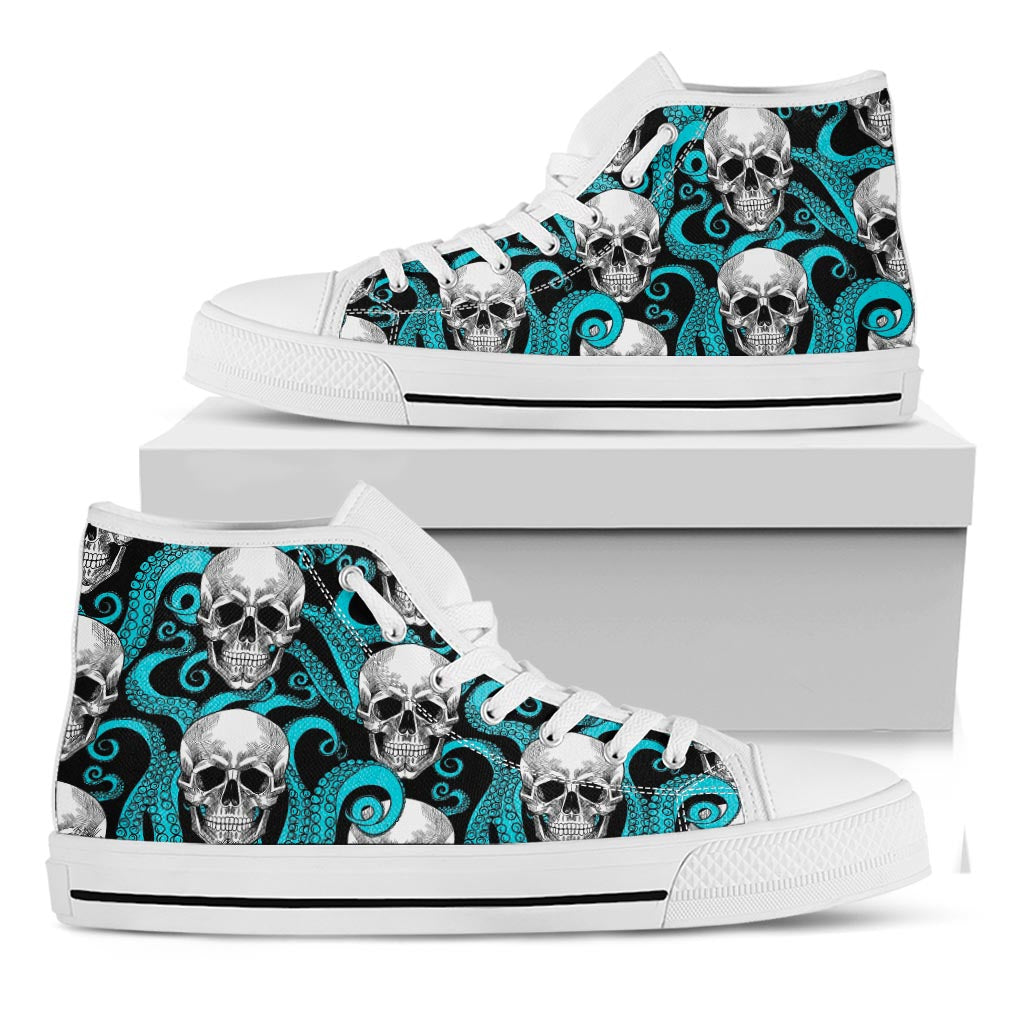 Octopus Tentacles Skull Pattern Print White High Top Sneakers