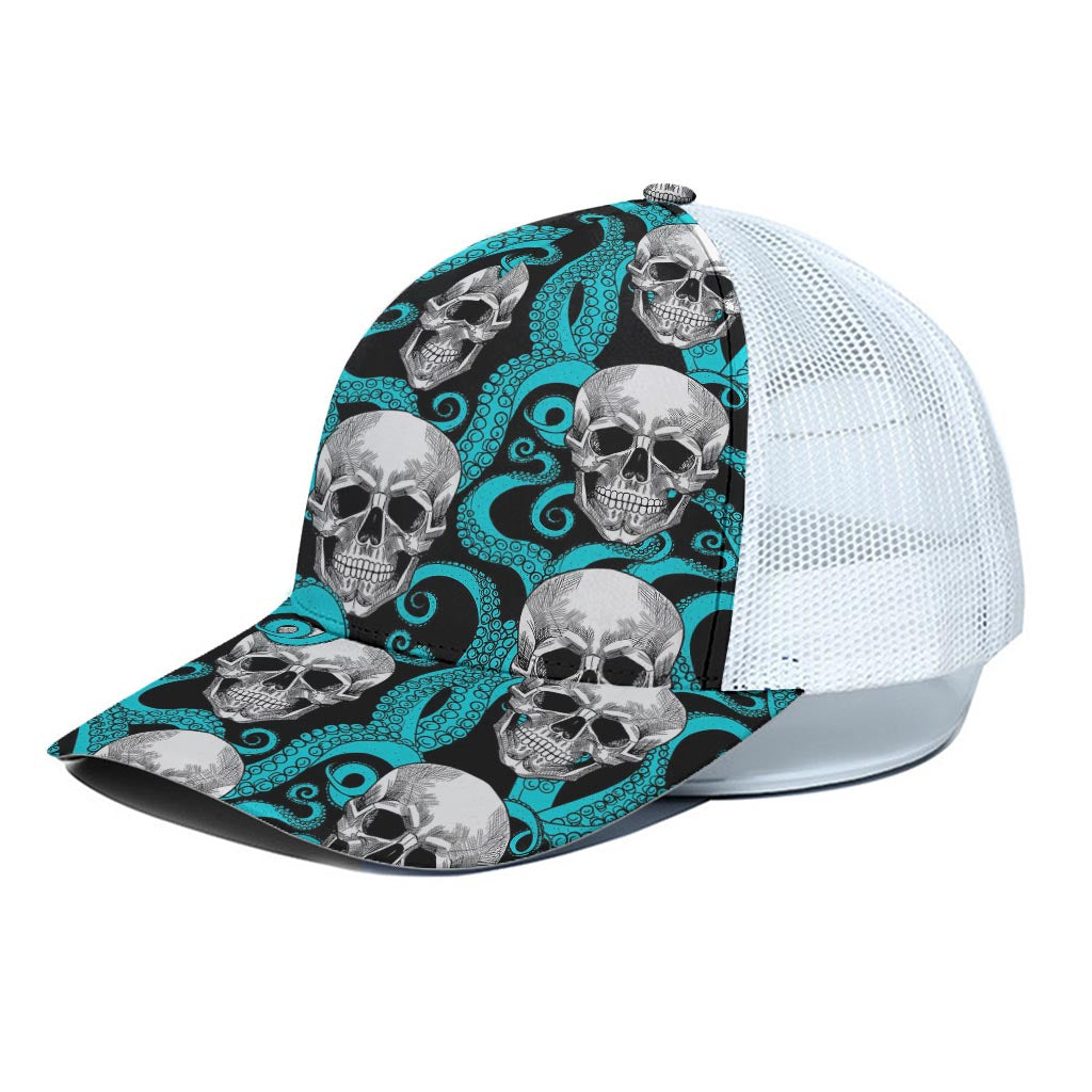 Octopus Tentacles Skull Pattern Print White Mesh Trucker Cap