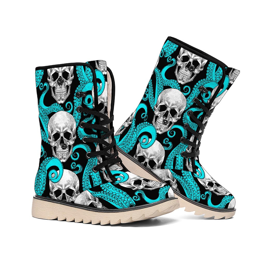 Octopus Tentacles Skull Pattern Print Winter Boots