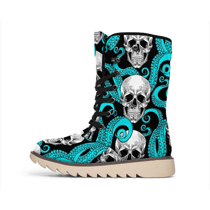 Octopus Tentacles Skull Pattern Print Winter Boots