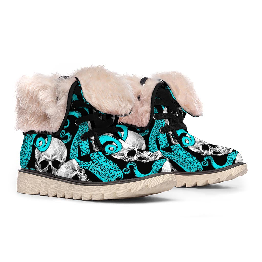 Octopus Tentacles Skull Pattern Print Winter Boots