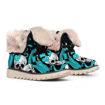 Octopus Tentacles Skull Pattern Print Winter Boots