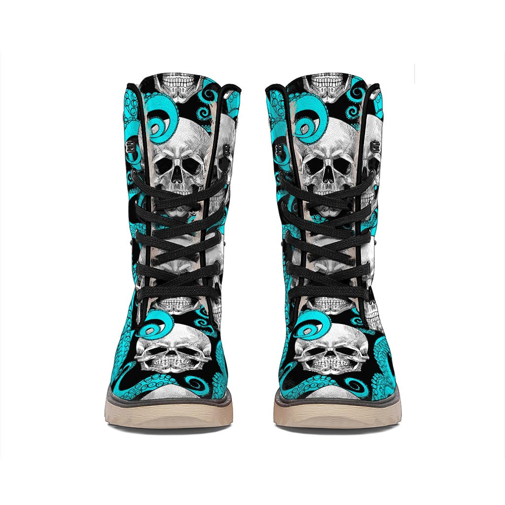 Octopus Tentacles Skull Pattern Print Winter Boots
