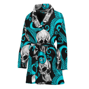 Octopus Tentacles Skull Pattern Print Women's Bathrobe