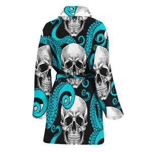 Octopus Tentacles Skull Pattern Print Women's Bathrobe