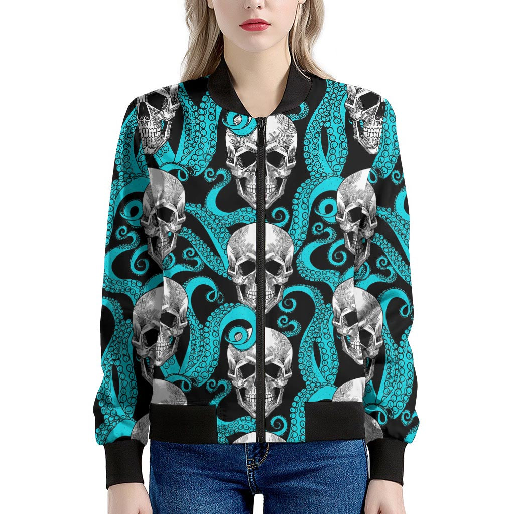 Octopus Tentacles Skull Pattern Print Women's Bomber Jacket