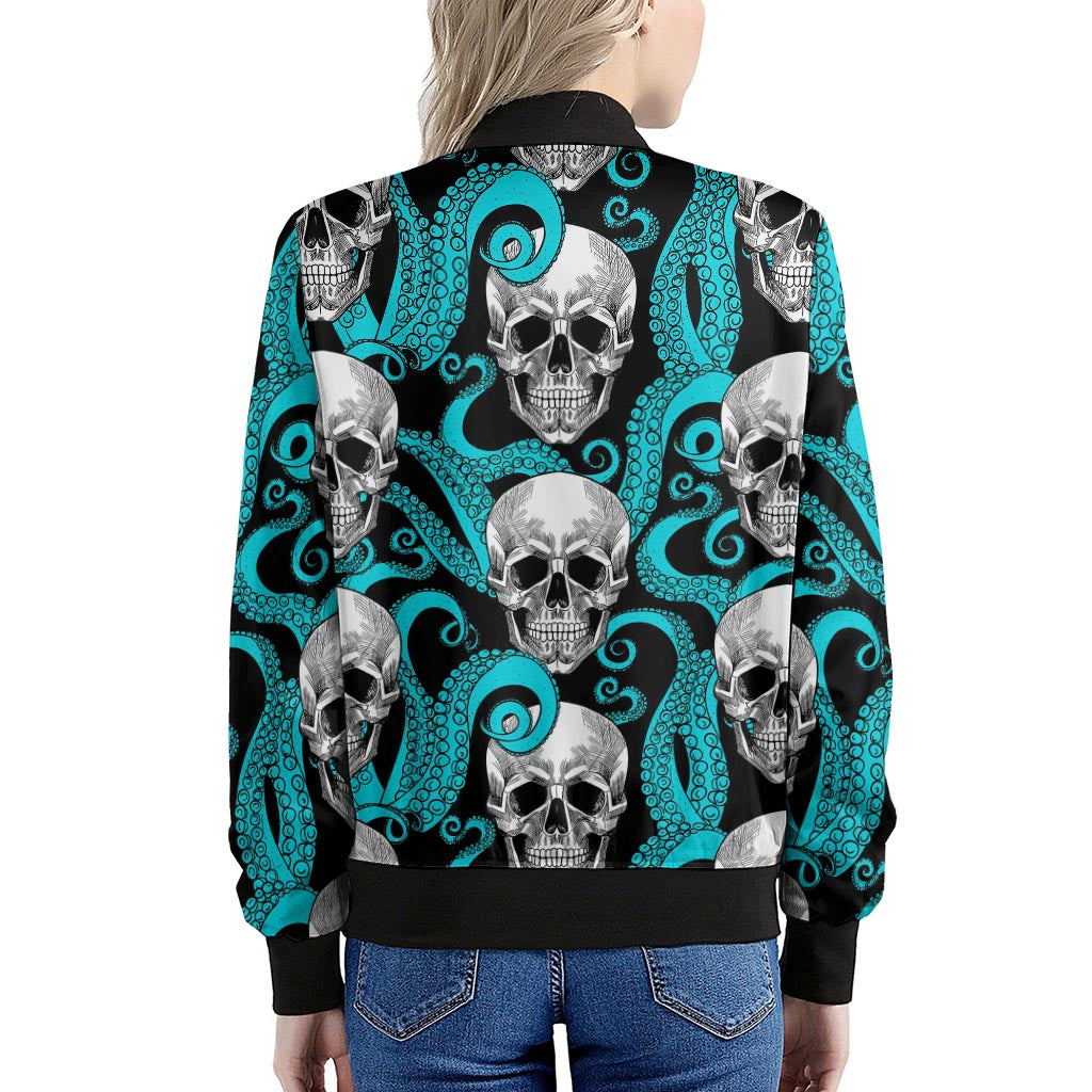 Octopus Tentacles Skull Pattern Print Women's Bomber Jacket