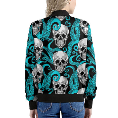 Octopus Tentacles Skull Pattern Print Women's Bomber Jacket