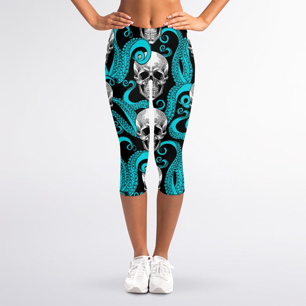 Octopus Tentacles Skull Pattern Print Women's Capri Leggings