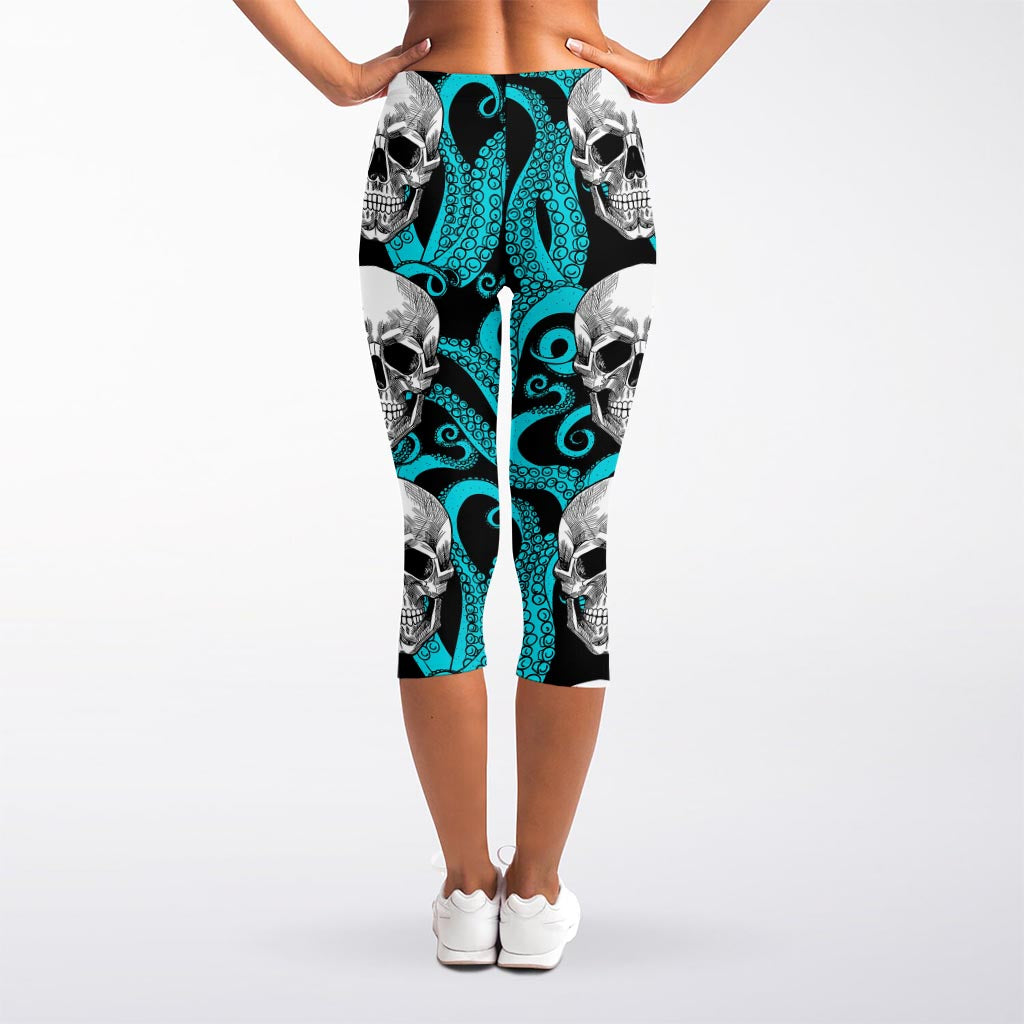 Octopus Tentacles Skull Pattern Print Women's Capri Leggings