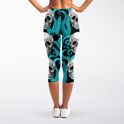 Octopus Tentacles Skull Pattern Print Women's Capri Leggings