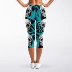 Octopus Tentacles Skull Pattern Print Women's Capri Leggings