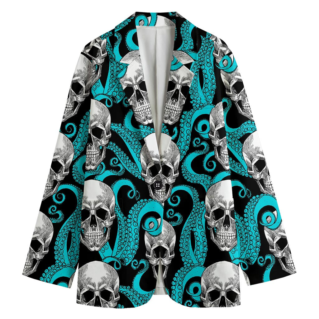 Octopus Tentacles Skull Pattern Print Women's Cotton Blazer