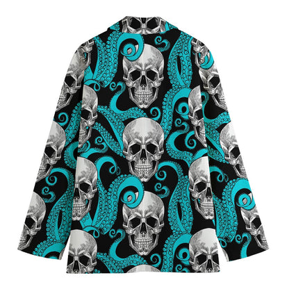 Octopus Tentacles Skull Pattern Print Women's Cotton Blazer