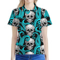 Octopus Tentacles Skull Pattern Print Women's Polo Shirt