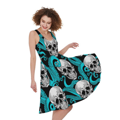 Octopus Tentacles Skull Pattern Print Women's Sleeveless Dress