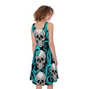 Octopus Tentacles Skull Pattern Print Women's Sleeveless Dress