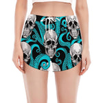 Octopus Tentacles Skull Pattern Print Women's Split Running Shorts