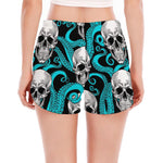 Octopus Tentacles Skull Pattern Print Women's Split Running Shorts