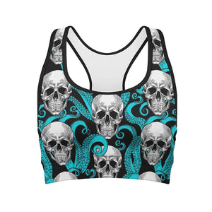 Octopus Tentacles Skull Pattern Print Women's Sports Bra