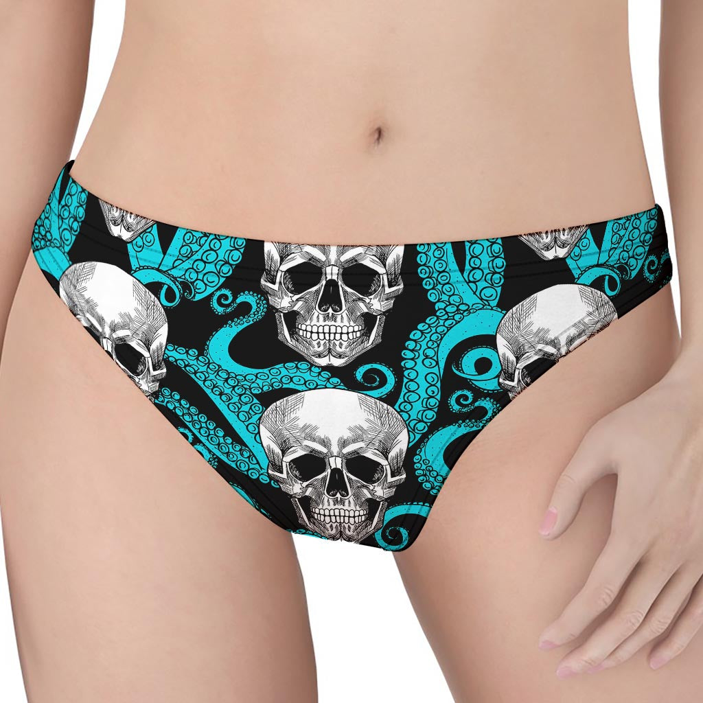 Octopus Tentacles Skull Pattern Print Women's Thong