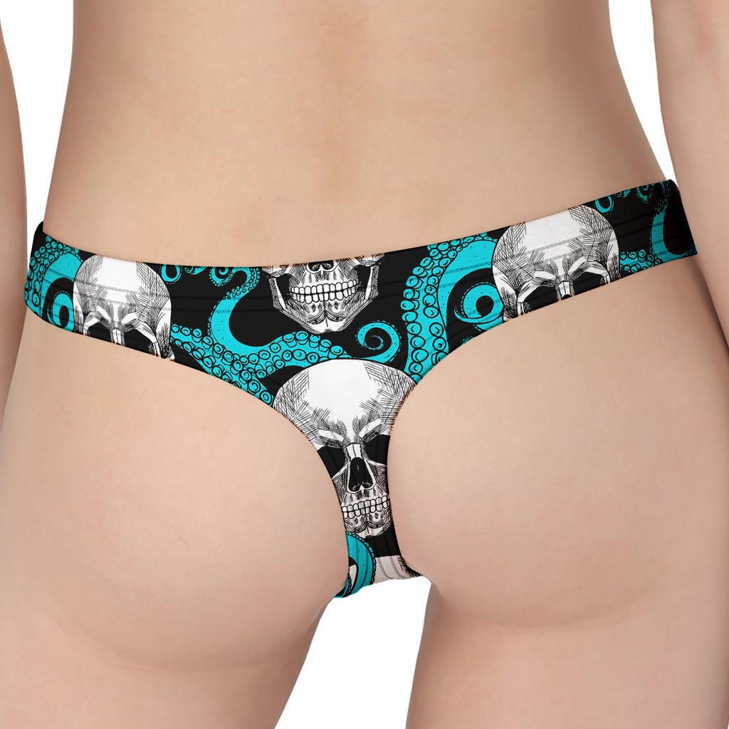 Octopus Tentacles Skull Pattern Print Women's Thong