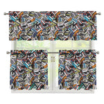 Old Cassette Tape Print 3 Piece Kitchen Curtains