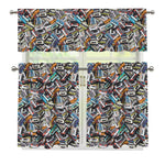 Old Cassette Tape Print 3 Piece Kitchen Curtains