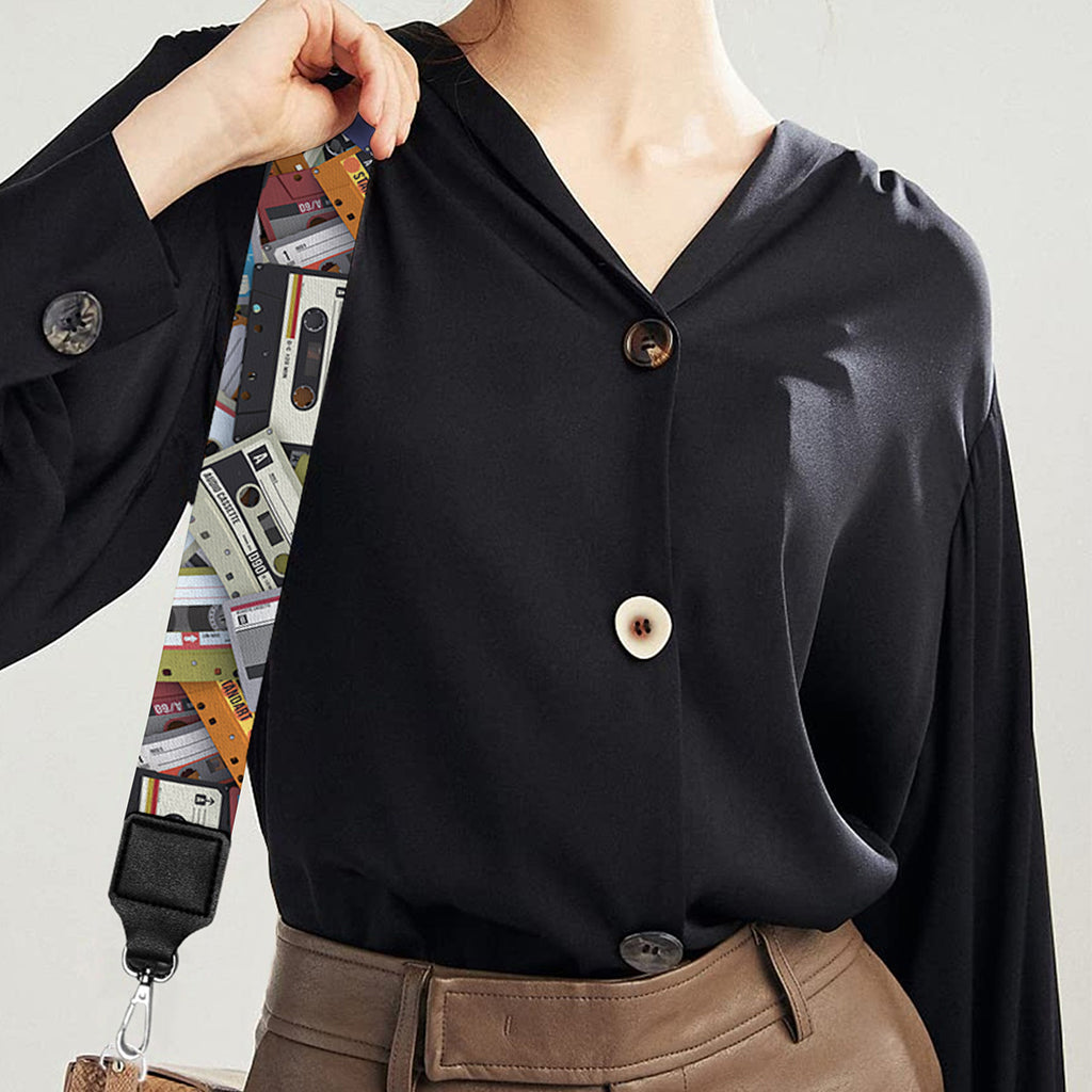 Old Cassette Tape Print Bag Strap