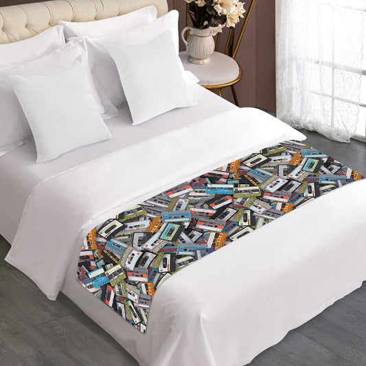 Old Cassette Tape Print Bed Runner