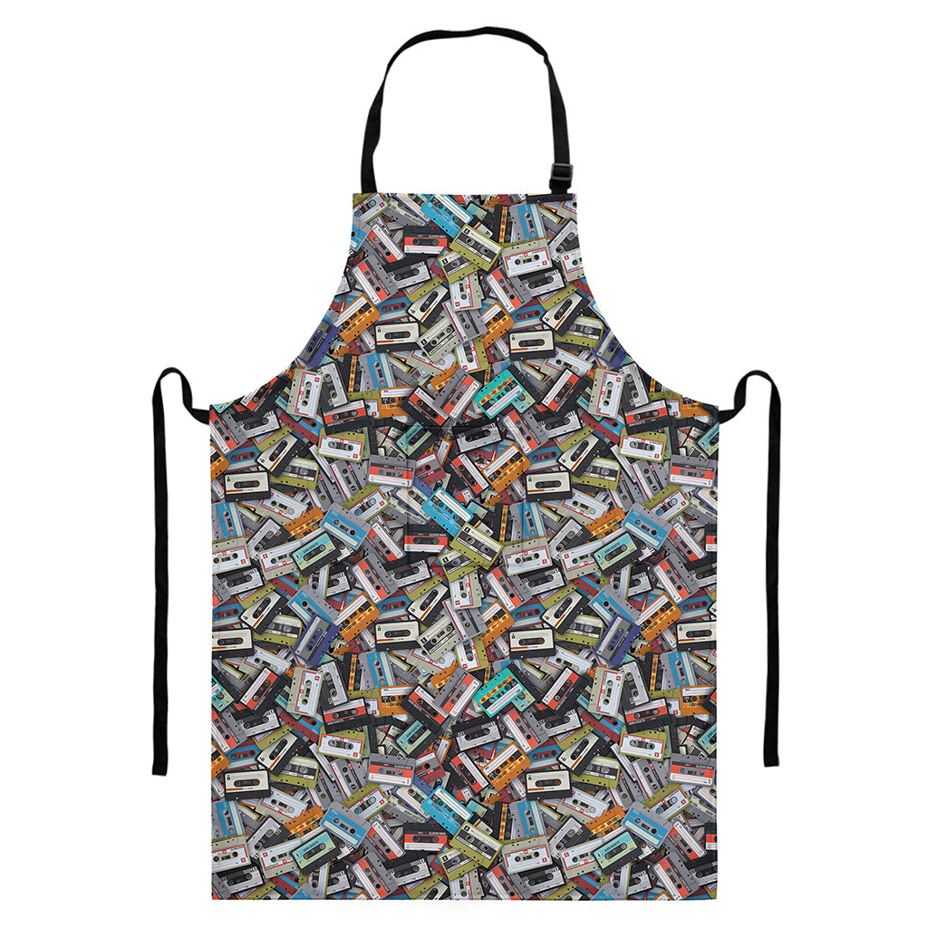 Old Cassette Tape Print Bib Apron With Pocket