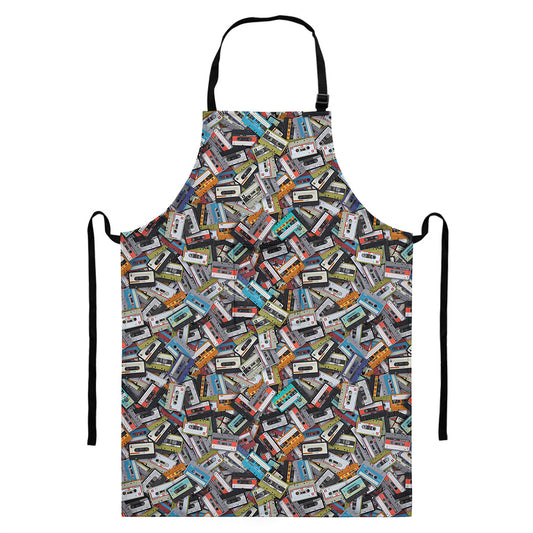 Old Cassette Tape Print Bib Apron With Pocket