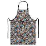 Old Cassette Tape Print Bib Apron With Pocket