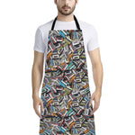 Old Cassette Tape Print Bib Apron With Pocket