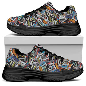 Old Cassette Tape Print Black Chunky Shoes