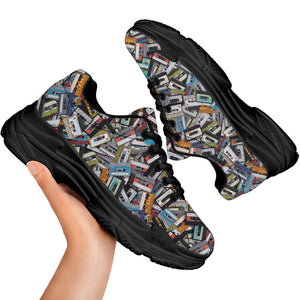 Old Cassette Tape Print Black Chunky Shoes