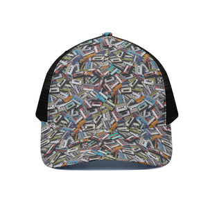 Old Cassette Tape Print Black Mesh Trucker Cap