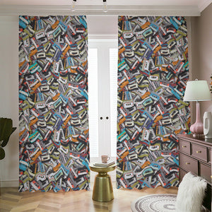 Old Cassette Tape Print Blackout Pencil Pleat Curtains