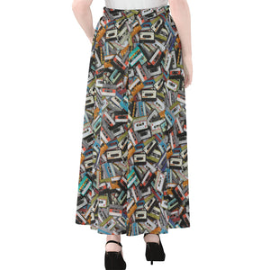 Old Cassette Tape Print Chiffon Maxi Skirt