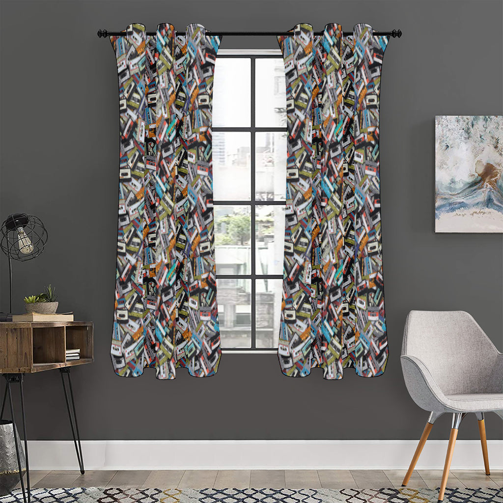 Old Cassette Tape Print Curtain