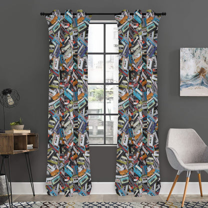 Old Cassette Tape Print Curtain