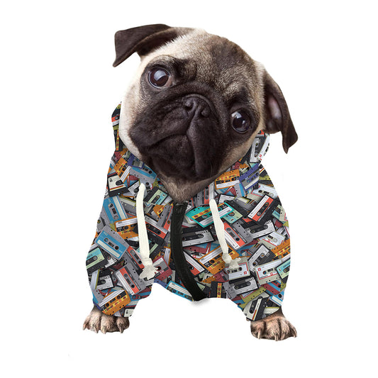 Old Cassette Tape Print Dog Zip Up Hoodie