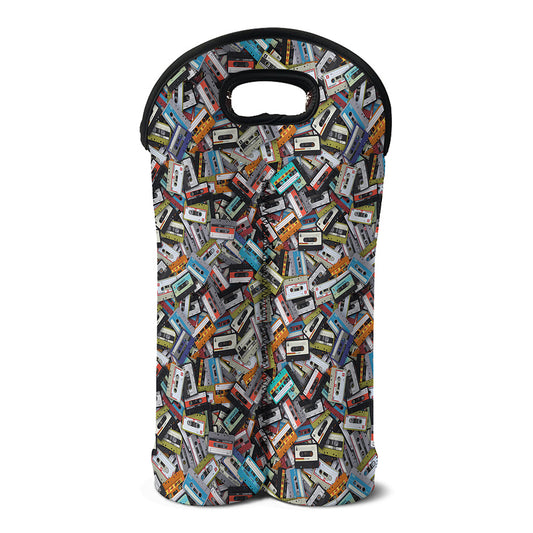 Old Cassette Tape Print Double Neoprene Wine Tote
