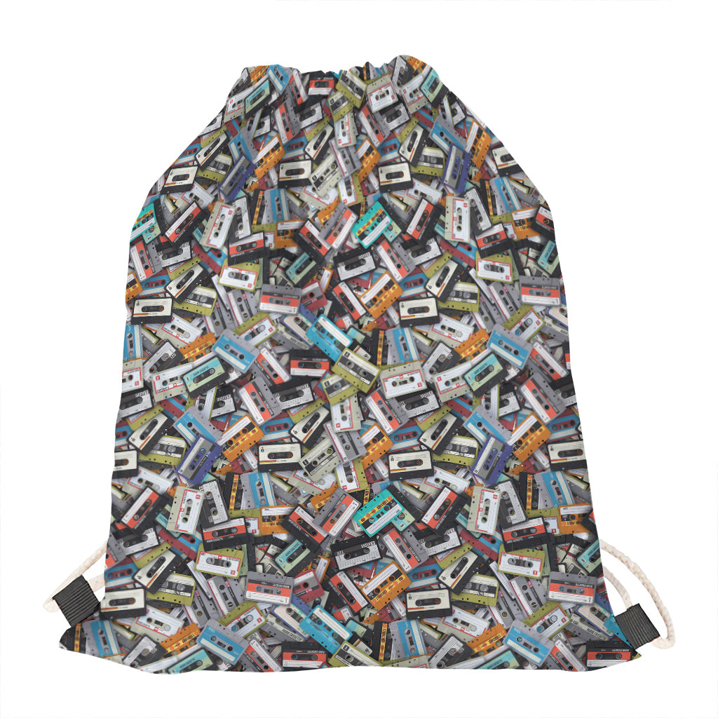 Old Cassette Tape Print Drawstring Bag