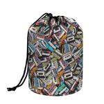Old Cassette Tape Print Drawstring Makeup Bag
