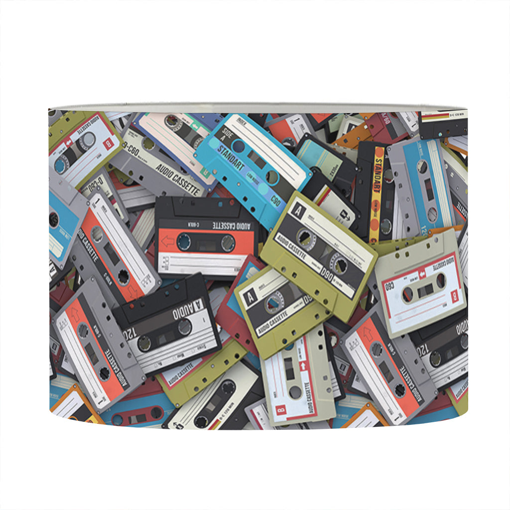 Old Cassette Tape Print Drum Lamp Shade