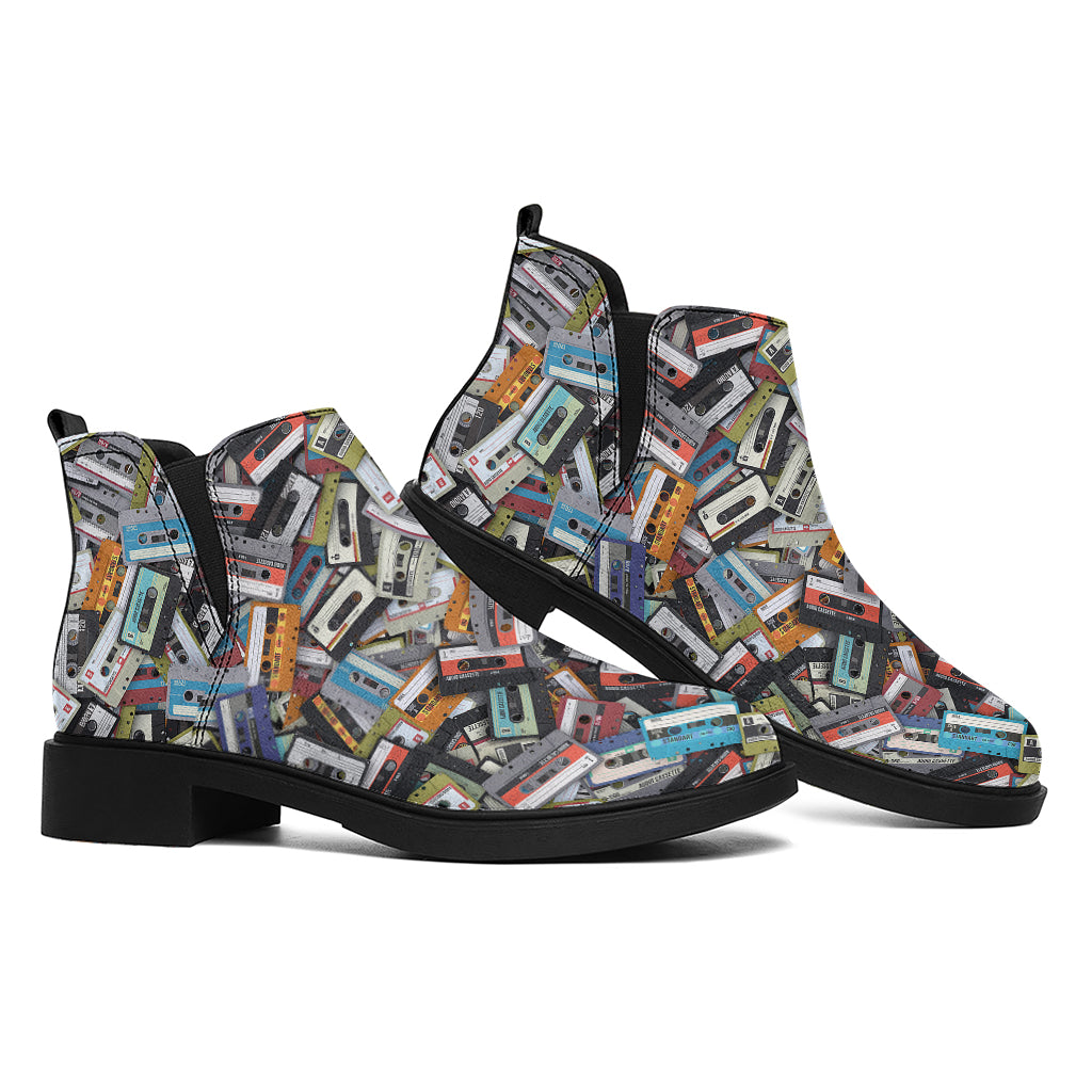 Old Cassette Tape Print Flat Ankle Boots