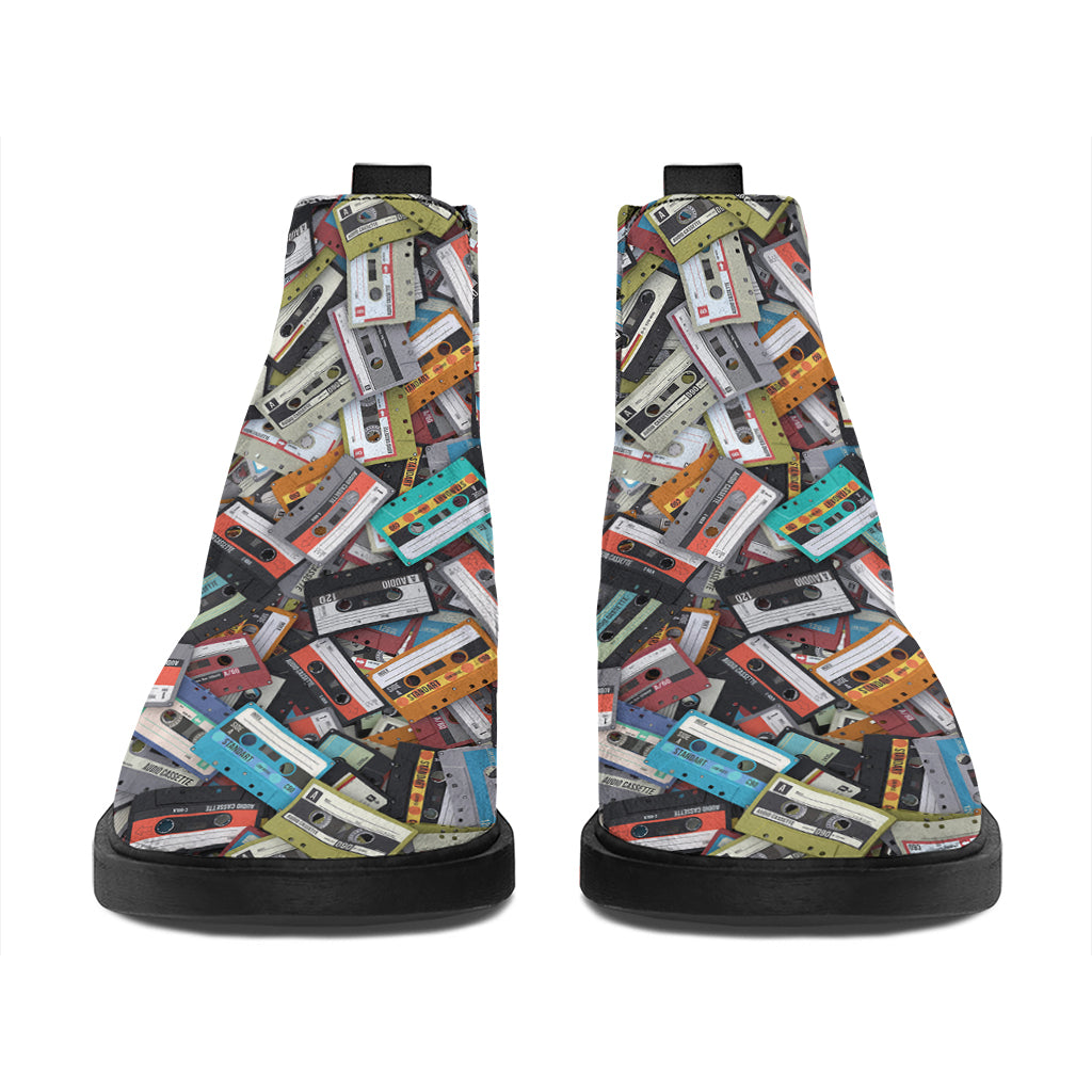 Old Cassette Tape Print Flat Ankle Boots