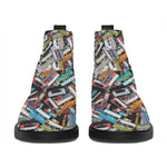 Old Cassette Tape Print Flat Ankle Boots