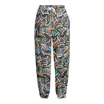 Old Cassette Tape Print Fleece Lined Knit Pants